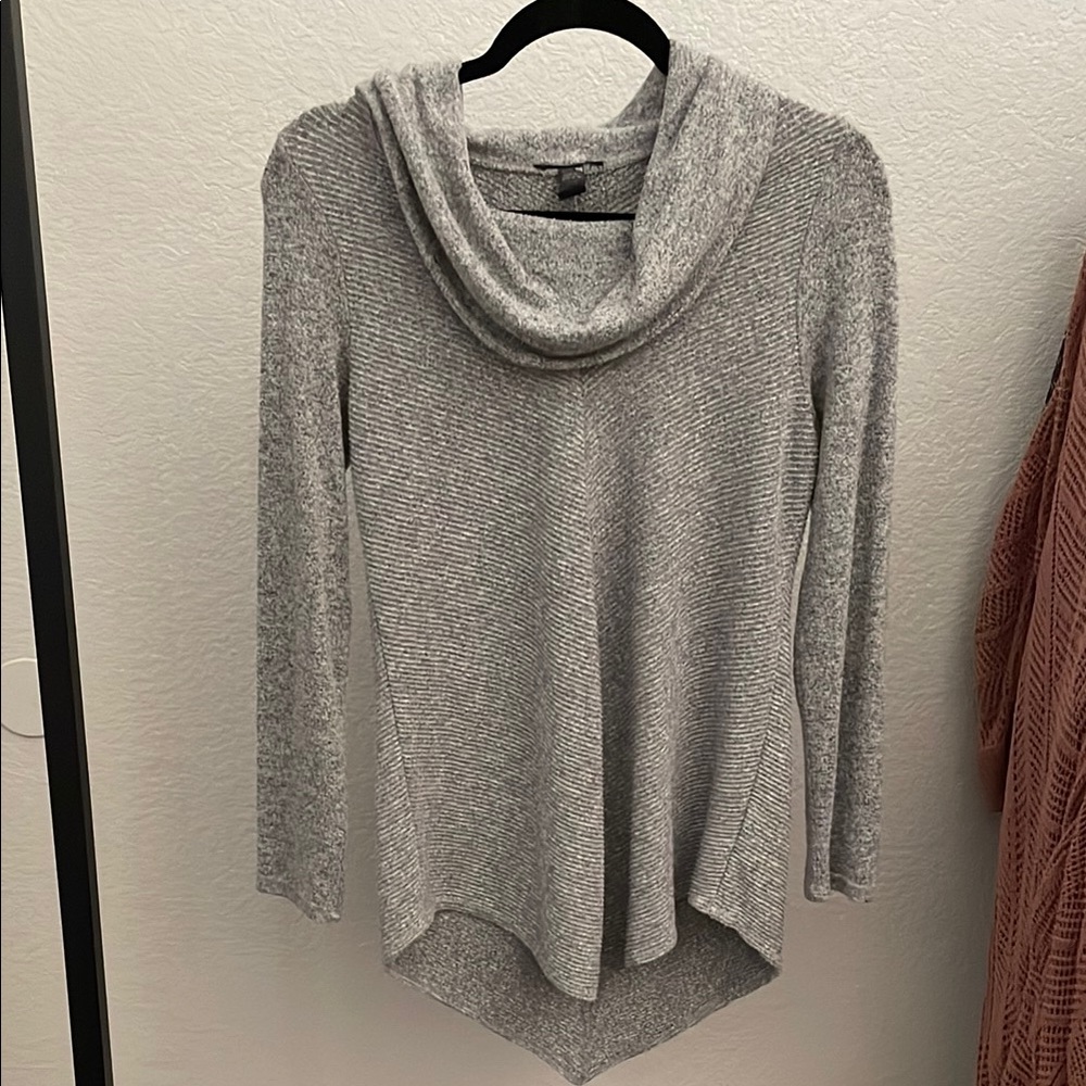 Soft Lightweight Gray Cowl Neck Long Sleeve Sweater